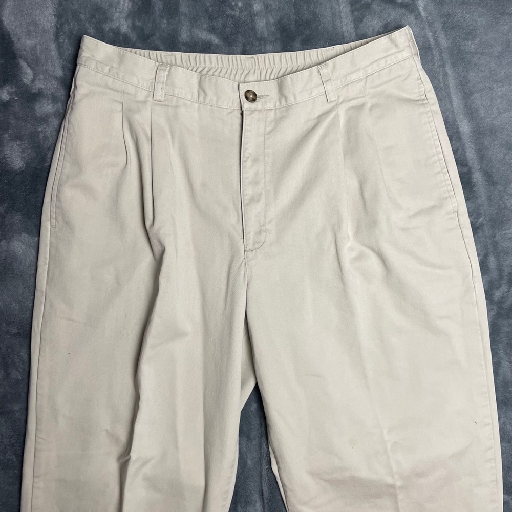 LL Bean Double L Comfort Waist Flannel Lined Chinos Khaki Pleated‎ Mens 34x32